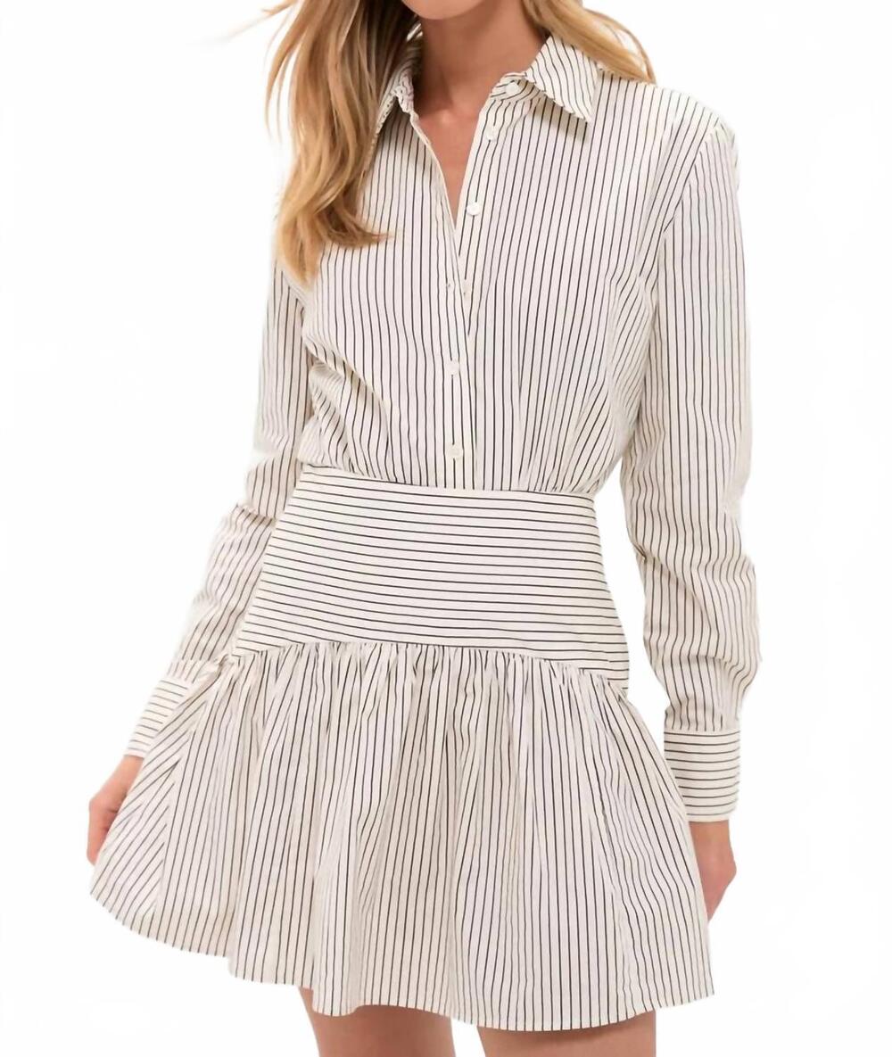 NEW STAUD rocco mini dress in ivory/dark oak micro stripe